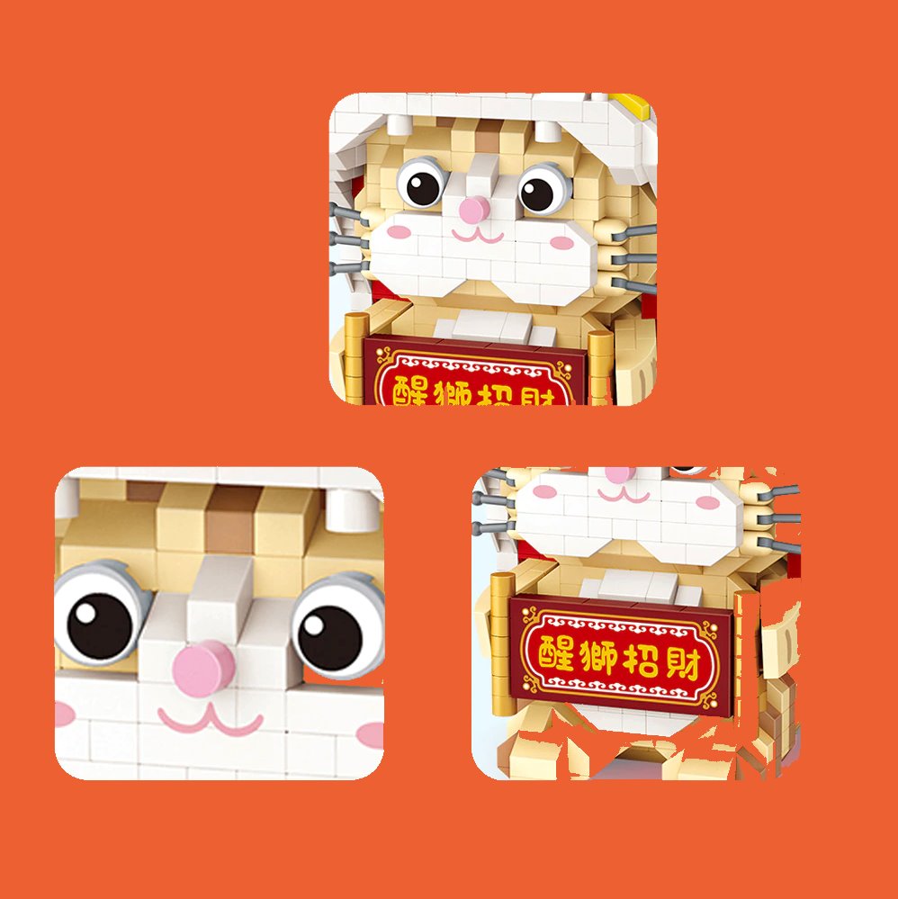 Micro Adorable Lucky Cat in Dancing Lion Onesie Building Sets
