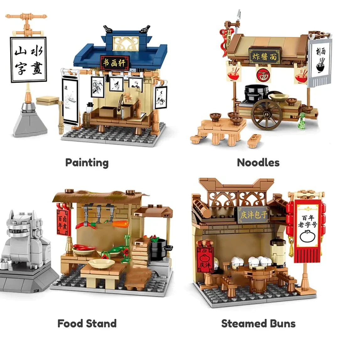 Taipei Night Market Street Stall Building Sets | 4 Styles, 150+ Pcs Each