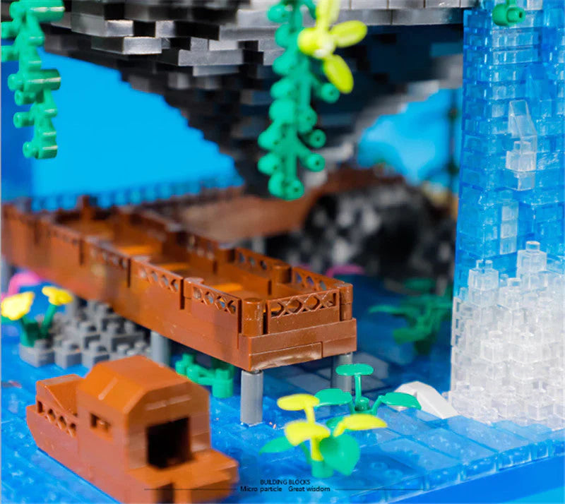 Waterfall Japanese House Sakura Tree Floating Island Nano Building Blocks | Limited Stock