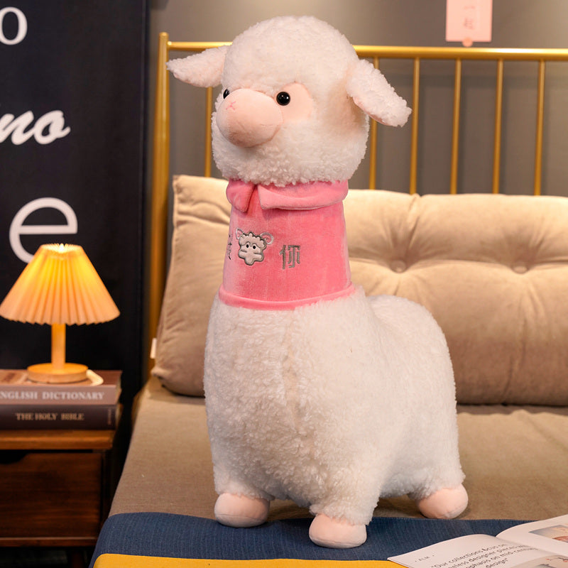 White Pink Fluffy Alpaca Plushie