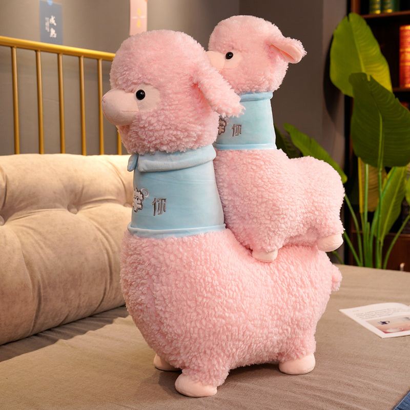 White Pink Fluffy Alpaca Plushie