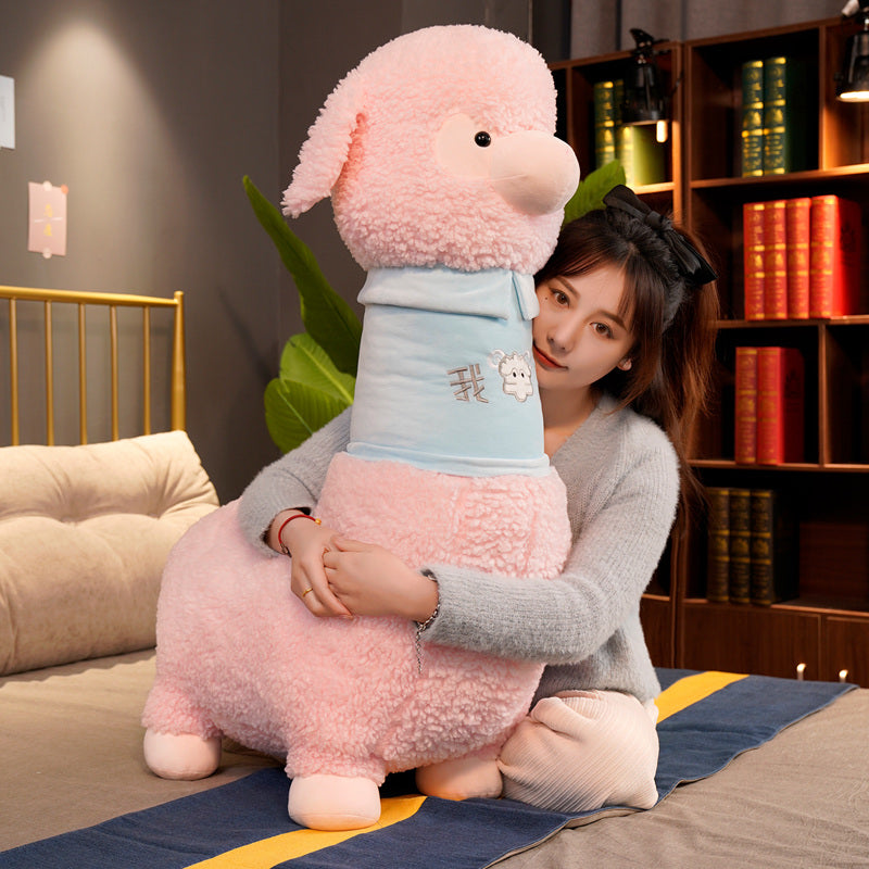 White Pink Fluffy Alpaca Plushie