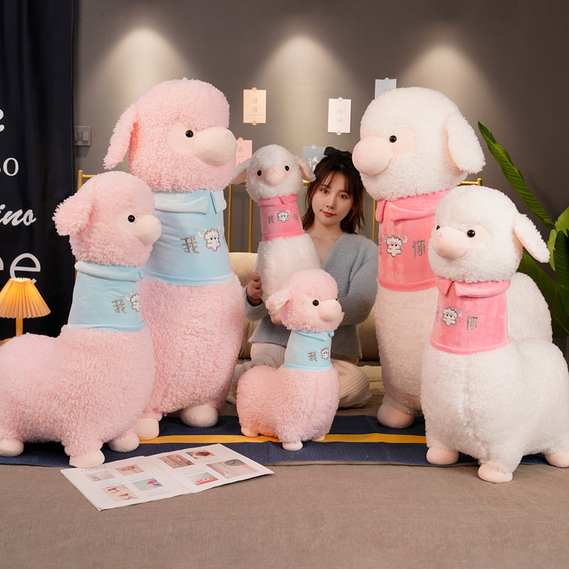 White Pink Fluffy Alpaca Plushie