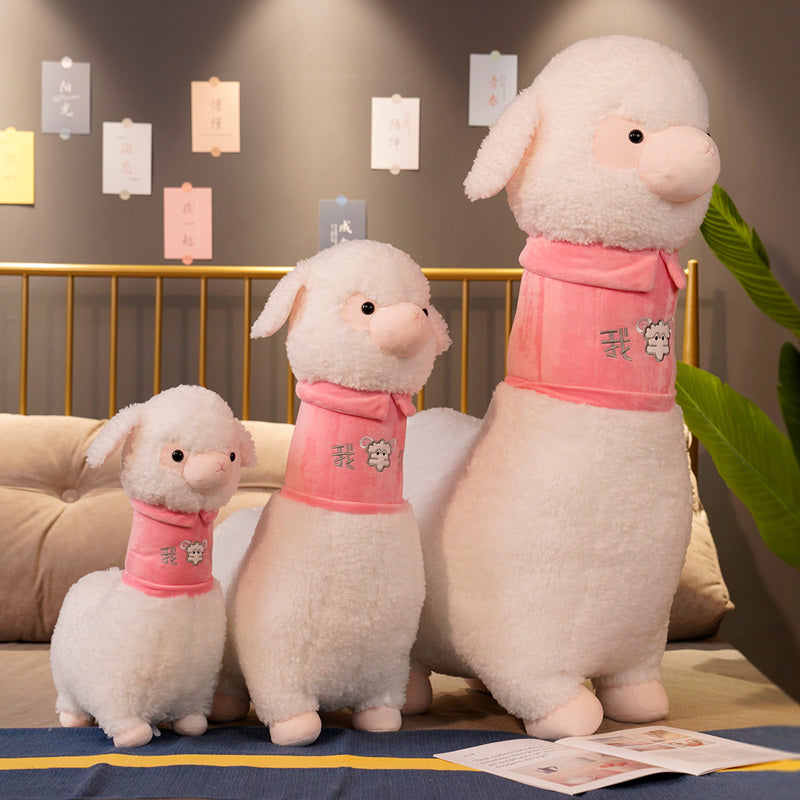 White Pink Fluffy Alpaca Plushie