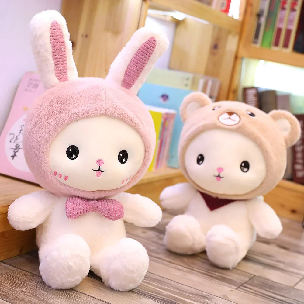 White Teddy with Bunny Bear Dinosaur Hat Plushie