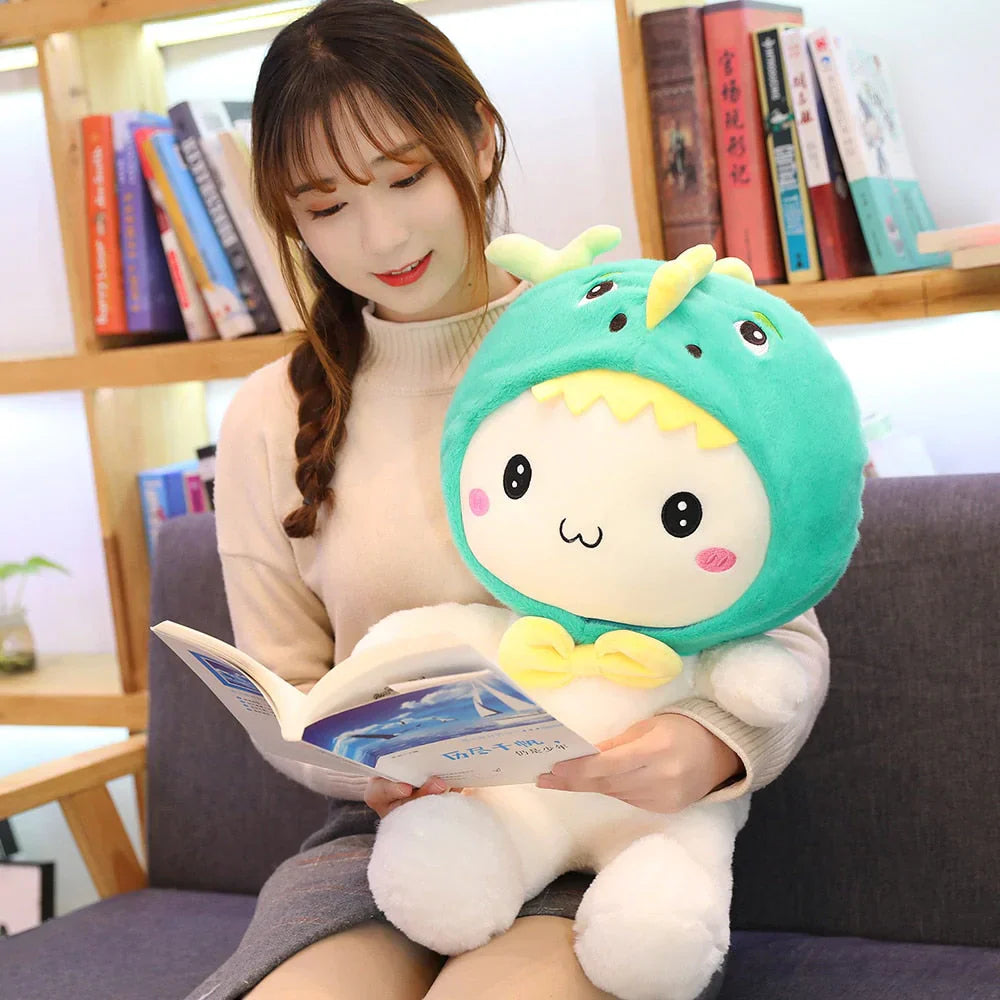 White Teddy with Bunny Bear Dinosaur Hat Plushie
