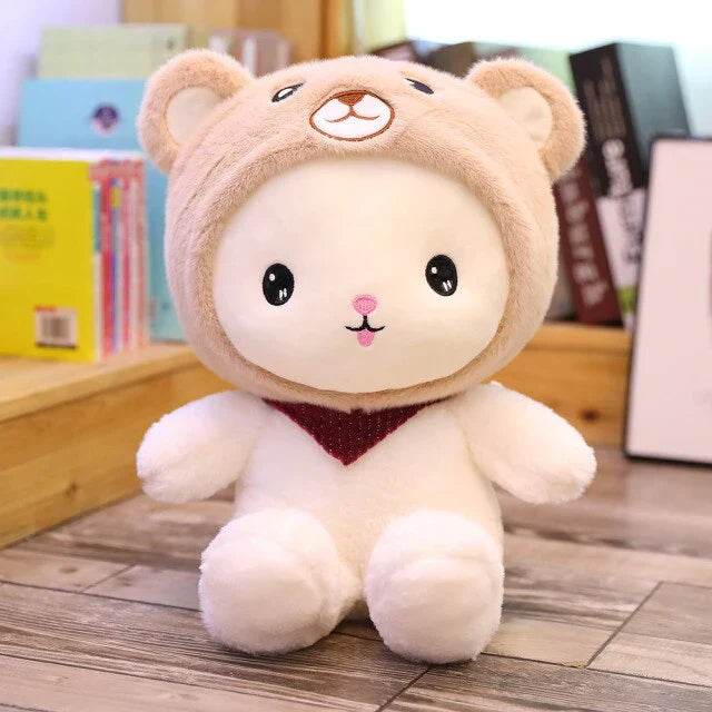 White Teddy with Bunny Bear Dinosaur Hat Plushie
