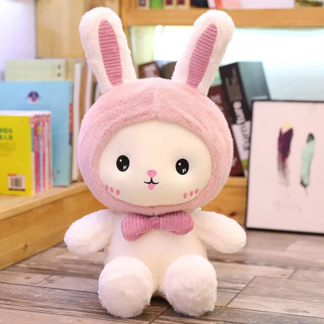 White Teddy with Bunny Bear Dinosaur Hat Plushie
