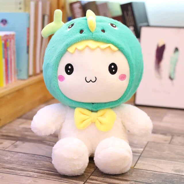 White Teddy with Bunny Bear Dinosaur Hat Plushie