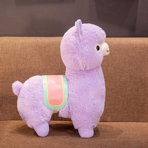 Lavender 3D llama plush pillow; soft, cozy PP cotton filling; hypoallergenic; two sizes available.
