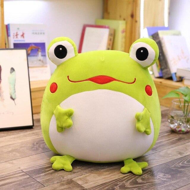 Cute lime green frog plush toy, 14 inches tall, soft PP cotton filling, 4-pack option available.