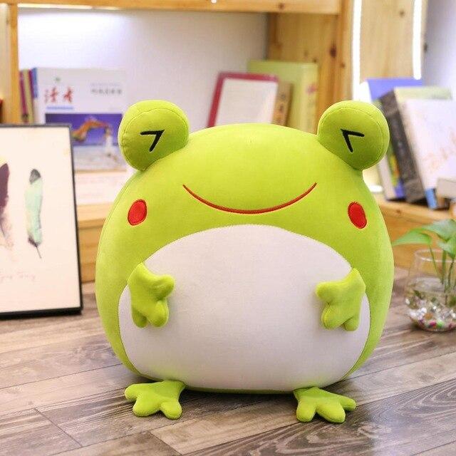 Adorable lime green frog plush toy, 14 inches tall, made of soft PP cotton.  Hypoallergenic & ethically sourced. 4-pack option available.