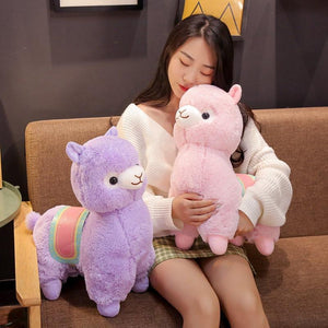 Adorable 3D llama plush pillow, soft PP cotton, hypoallergenic, two sizes, multiple colors. Perfect gift!