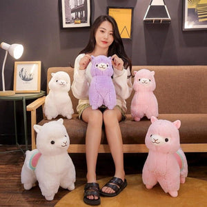 Adorable 3D llama plush pillow; soft, cozy PP cotton; hypoallergenic; available in multiple colors and sizes.