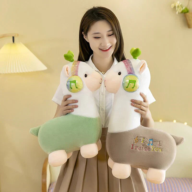 Adorable musical alpaca plush toy; soft, non-allergenic cotton; ethically sourced; perfect for snuggling.