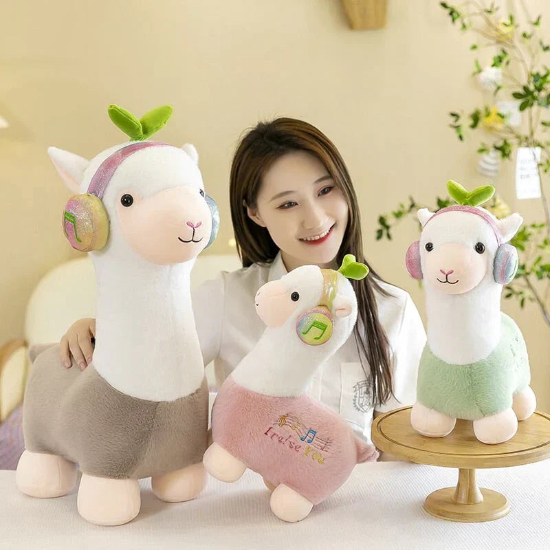 Adorable musical alpaca plush toy; soft, non-allergenic cotton, ethically sourced, perfect for snuggling.