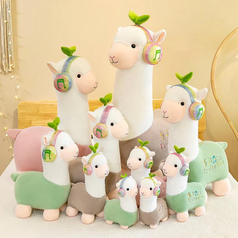 Adorable musical alpaca plush toy; soft cotton, ethically sourced, hypoallergenic, perfect for snuggling.
