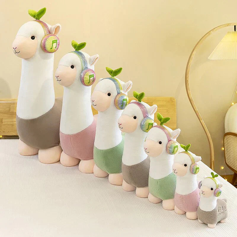 Adorable musical alpaca plush toy, soft cotton, ethically sourced, various sizes, perfect for snuggling.
