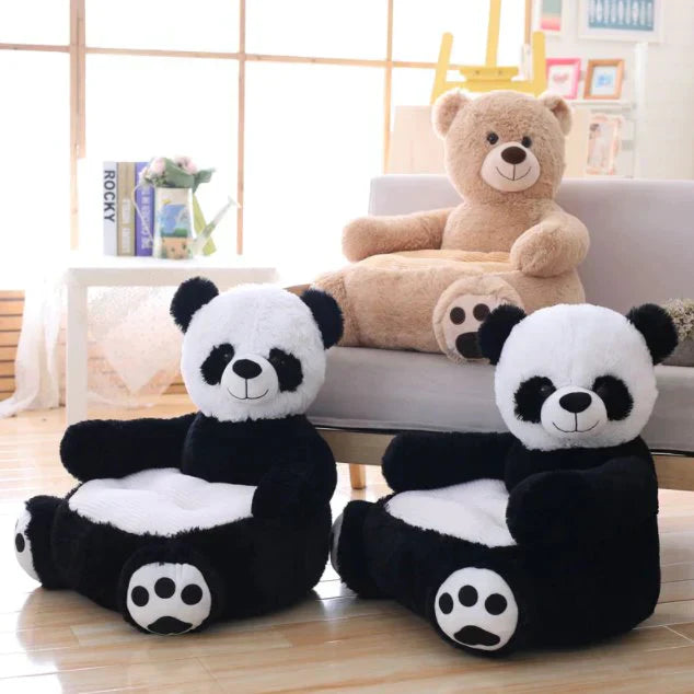 Soft panda & bear plush animal chairs, 50cm tall, filled with PP cotton, perfect for kids. Allergy-friendly.