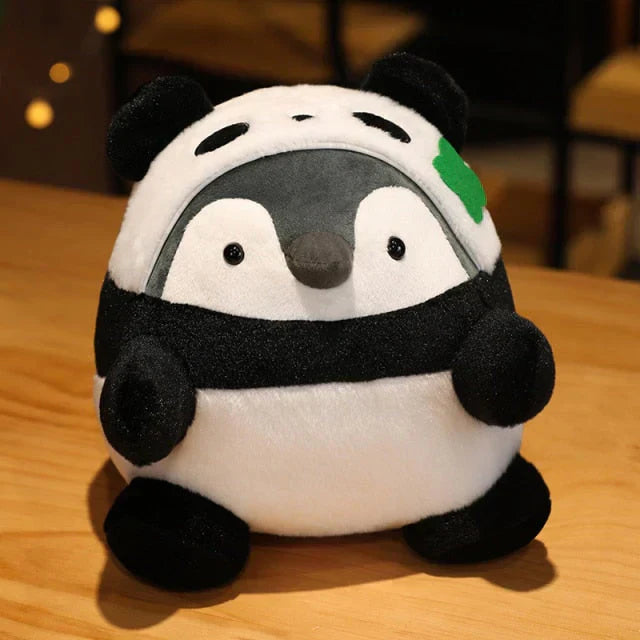 Adorable panda-design chubby penguin plush toy; soft PP cotton, hypoallergenic, 3 sizes.