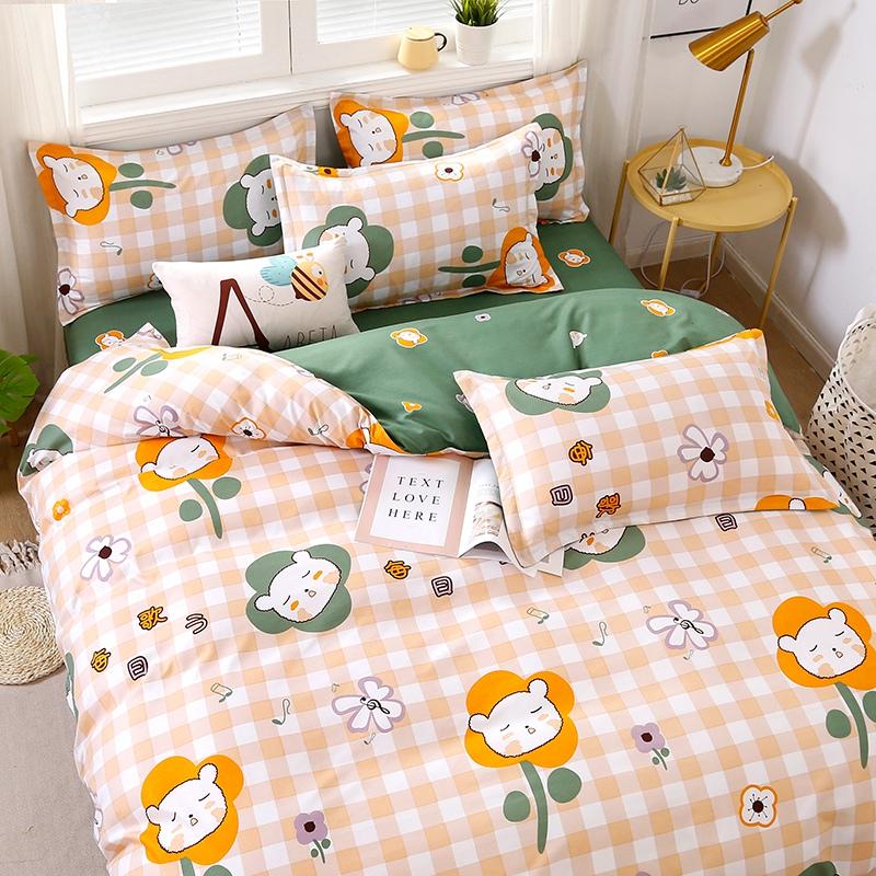 Reversible pastel bear & flower bedding set; soft microfiber; includes duvet cover, flat sheet, & pillowcases.