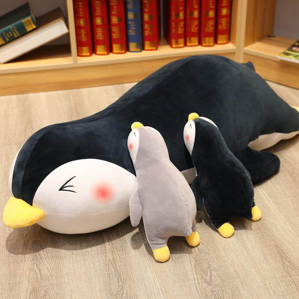 Cute penguin plush pillow; soft PP cotton, relaxing, allergy-free, multiple sizes.