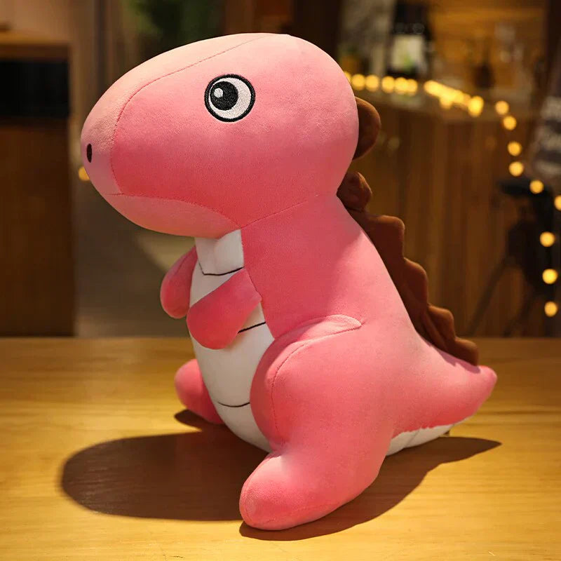 Pink chibi dinosaur plush toy, soft PP cotton, adorable design, 3 sizes available.