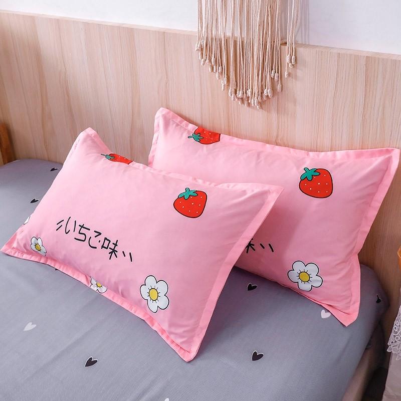 Pink strawberry bedding set, reversible microfiber, includes duvet cover, flat sheet & pillowcases. Kawaii design.
