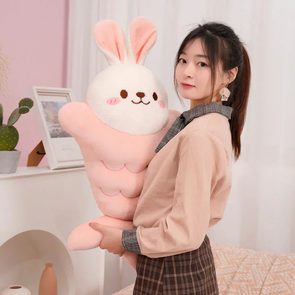Pink Taiyaki bunny plush toy; soft PP cotton filling; cute design; allergy-free.