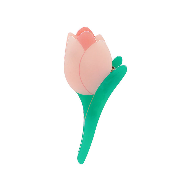 Pink and teal acrylic tulip hair claw clip; 10cm x 4.8cm.  Perfect for parties or everyday wear.