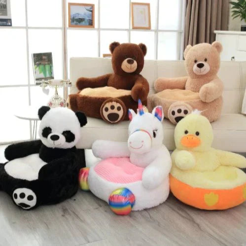 Plush animal seat cushions; panda, bear, unicorn, duck; 50cm tall; soft PP cotton filling; allergy-friendly.
