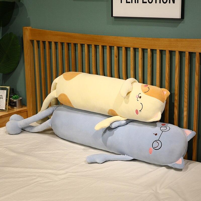 Cute cream & light blue cat plush body pillows; soft PP cotton filling; perfect for cuddling & sleep.