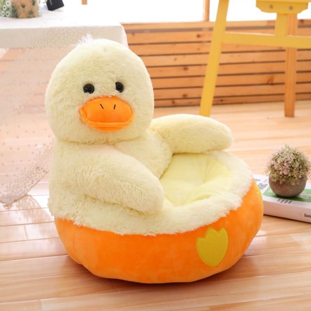 Soft yellow duck plush chair, 50cm tall, orange base, filled with PP cotton.  Perfect for kids!