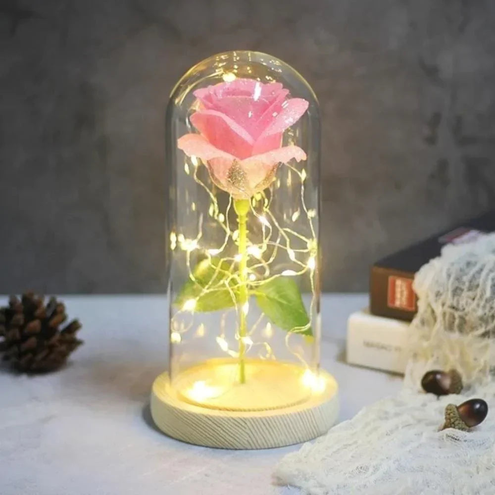 Shimmering Glitter Enchanted Rose LED Glass Display (10 Variants)