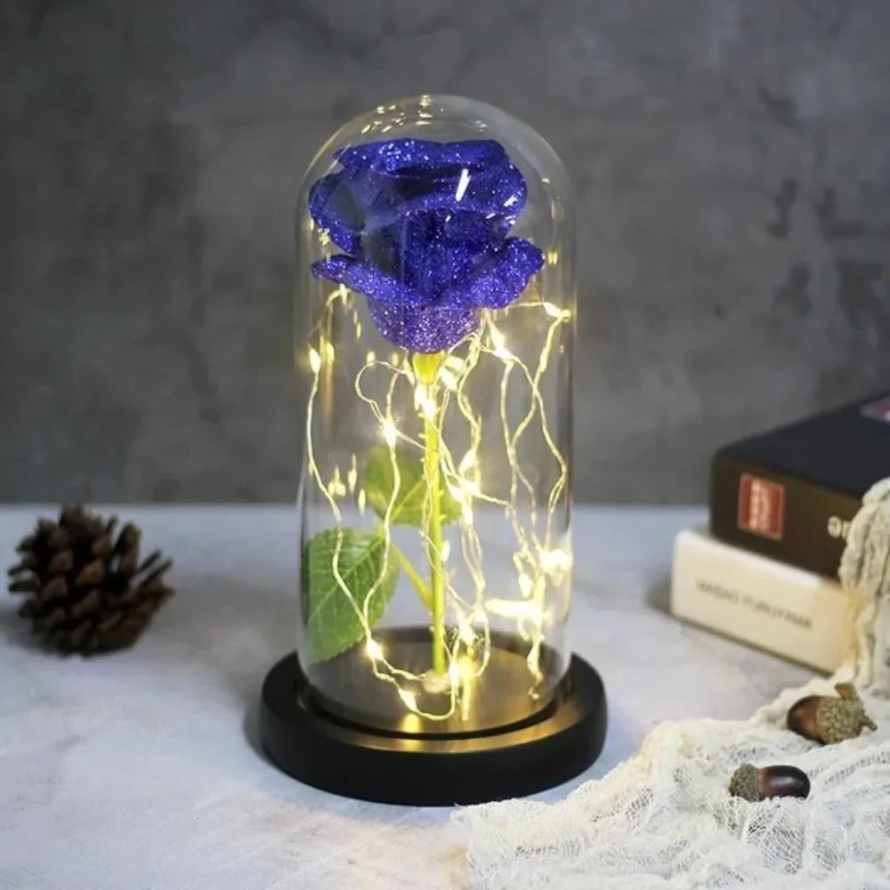 Shimmering Glitter Enchanted Rose LED Glass Display (10 Variants)