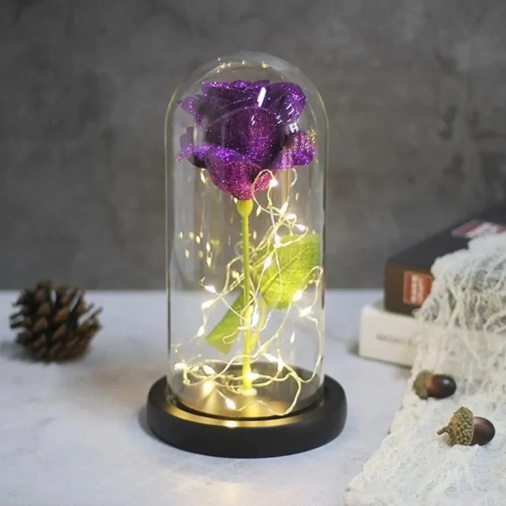 Shimmering Glitter Enchanted Rose LED Glass Display (10 Variants)