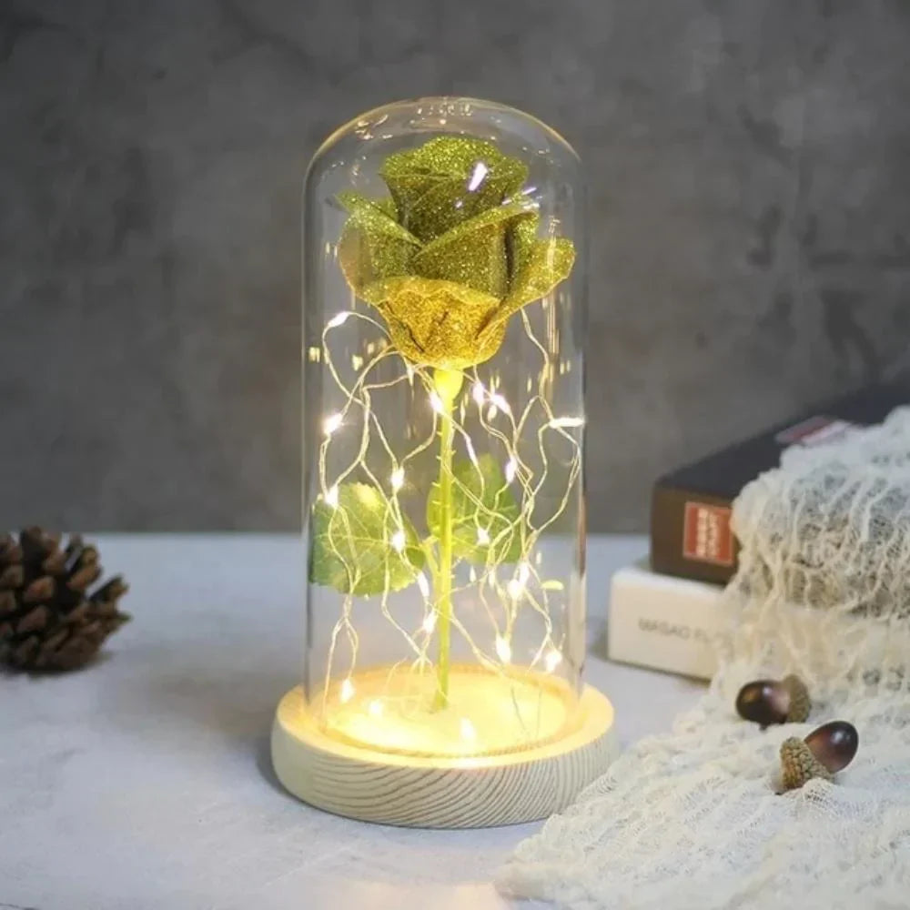 Shimmering Glitter Enchanted Rose LED Glass Display (10 Variants)