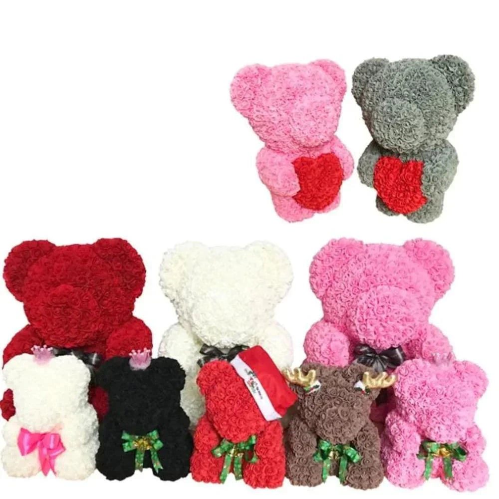 Festive Rose Teddy Bear | Santa, Reindeer & Plaid Designs (29 Styles)
