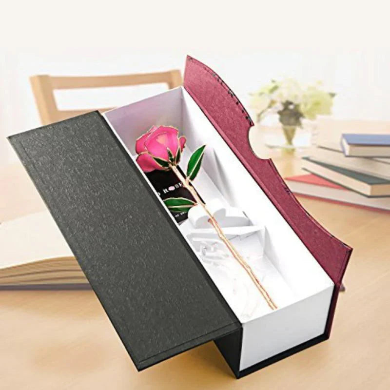 Adorable 24k Gold Dipped Long-Stem Rose | 4 Colors | Gift Box & Stand - Cute rose Toy