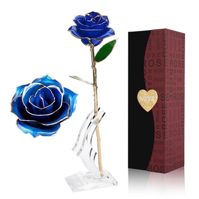 Adorable 24k Gold Dipped Long-Stem Rose | 4 Colors | Gift Box & Stand - Cute rose Toy