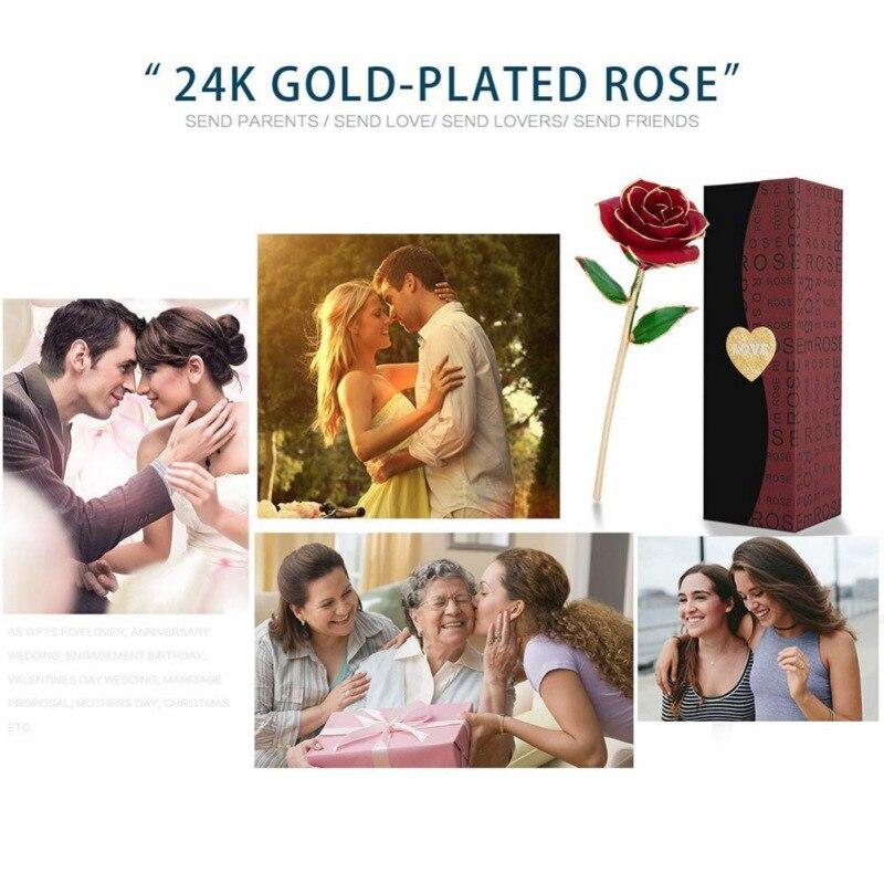 Adorable 24k Gold Dipped Long-Stem Rose | 4 Colors | Gift Box & Stand - Cute rose Toy