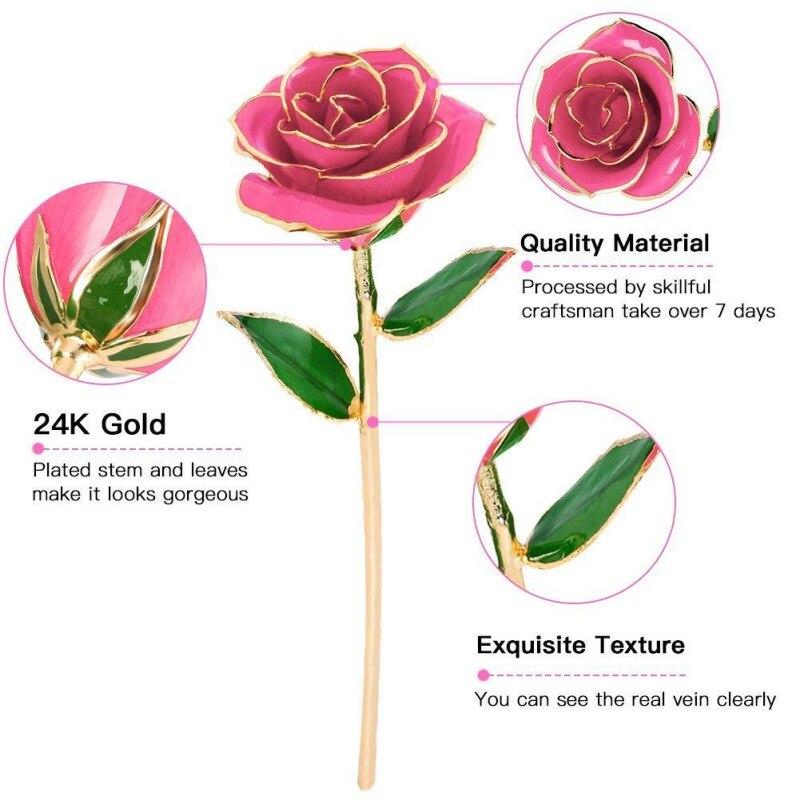 Adorable 24k Gold Dipped Long-Stem Rose | 4 Colors | Gift Box & Stand - Cute rose Toy