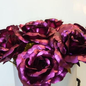 12 iridescent purple galaxy roses in a white gift box; 24K gold-dipped polyurethane, perfect gift.