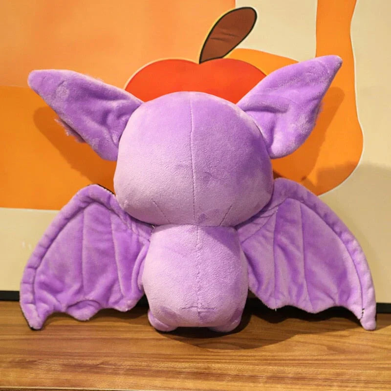 Adorable purple kawaii bat plush toy with large wings, soft PP cotton filling, perfect for Halloween.
