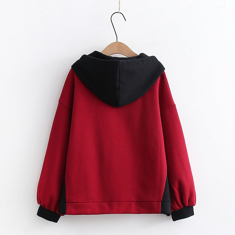 Red & black Harajuku lucky cat hoodie & mini skirt set. Soft cotton blend, drawstring hoodie, embroidered details.  Trendy, comfy.