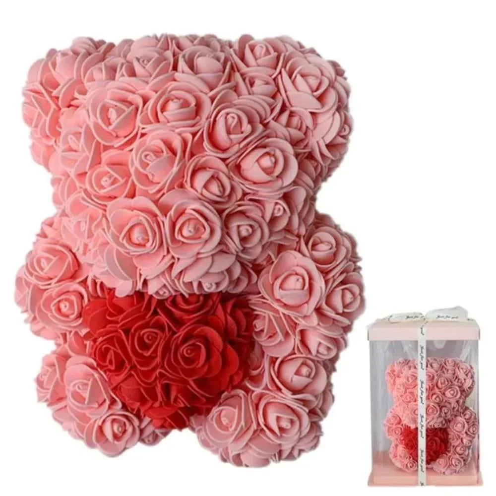 Pink and red rose bear plush toy, 10 inches, gift boxed.  Perfect gift for Valentine's Day or anniversaries.