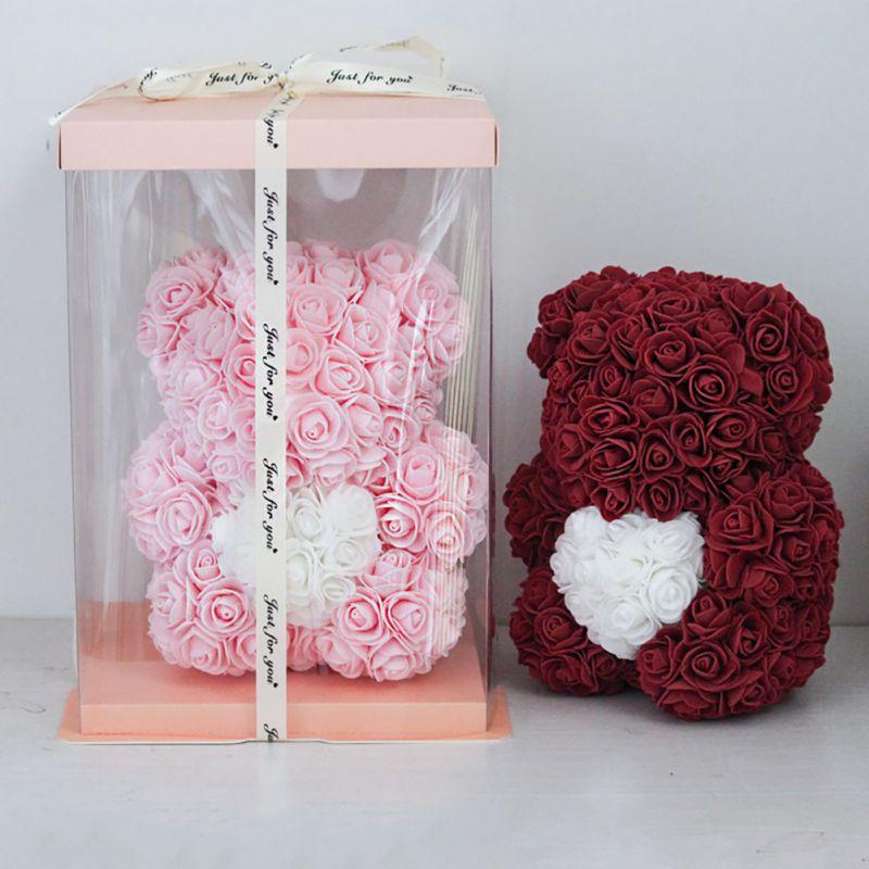 Adorable rose-petal teddy bear plush toy, 10 inches tall, available in 8 colors, perfect gift boxed.