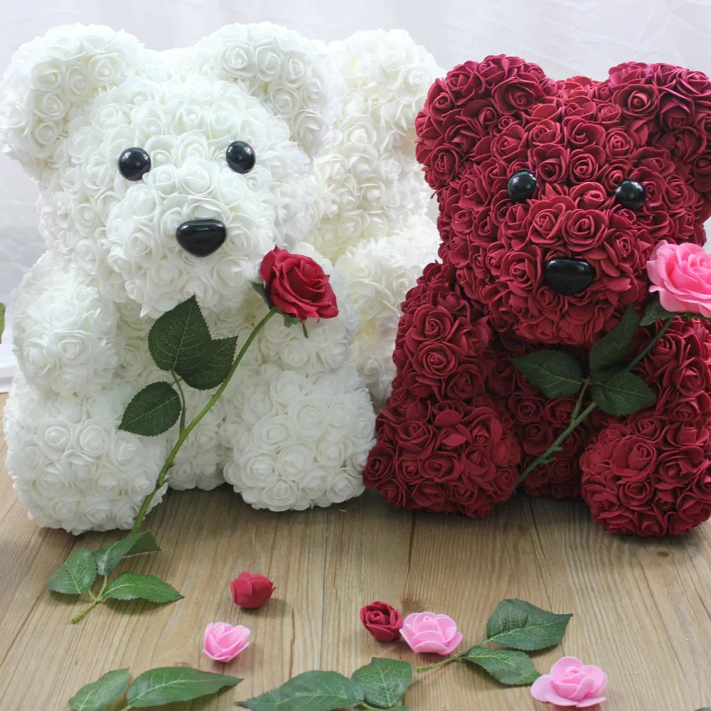 Adorable rose teddy bear plush toy; white or red, perfect gift for any occasion.
