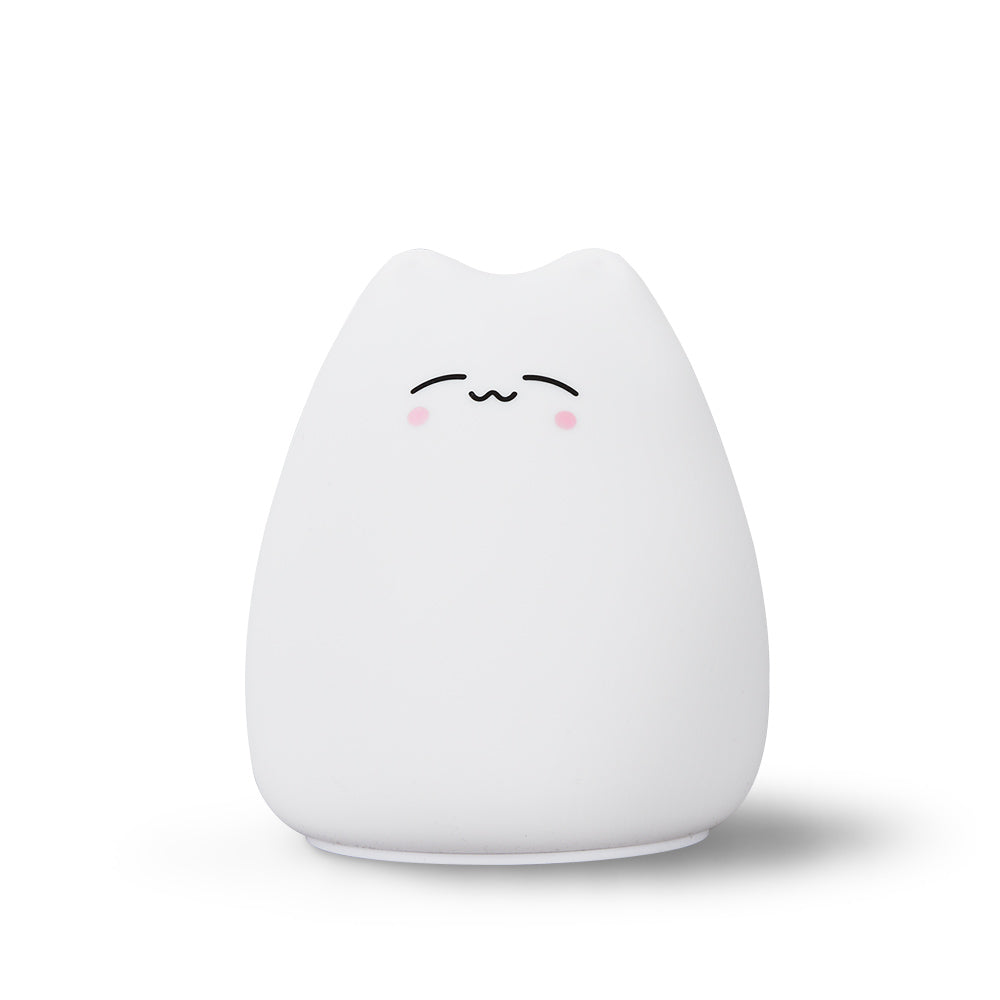 Adorable silicone cat night light, color-changing LED, 3 designs, soft & calming.