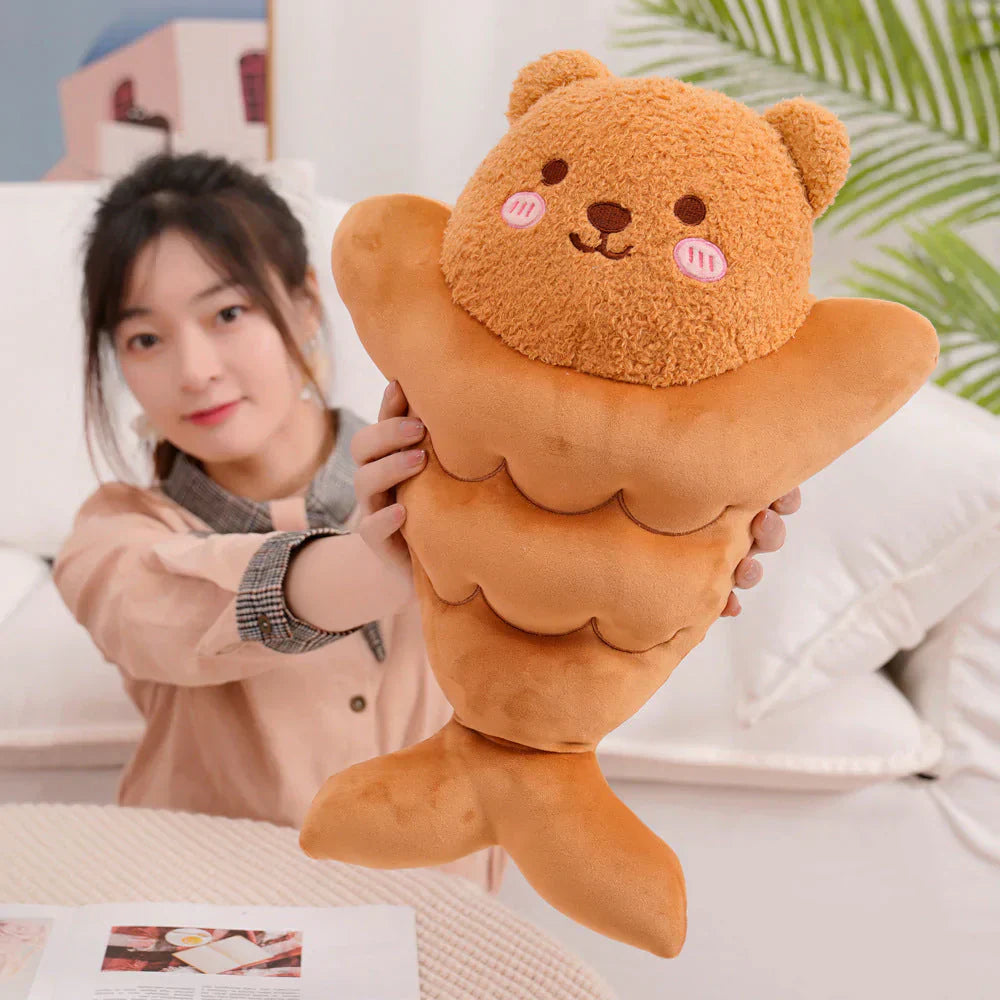 Adorable brown bear taiyaki plush toy; soft PP cotton filling;  stress relieving; perfect gift.